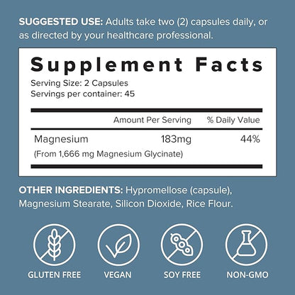 SFH Magnesium Glycinate 183mg - Highly Absorbable for Relaxation, Sleep & Recovery, Gentle on Stomach, Easy-to-Swallow Capsules, 45-Day Supply