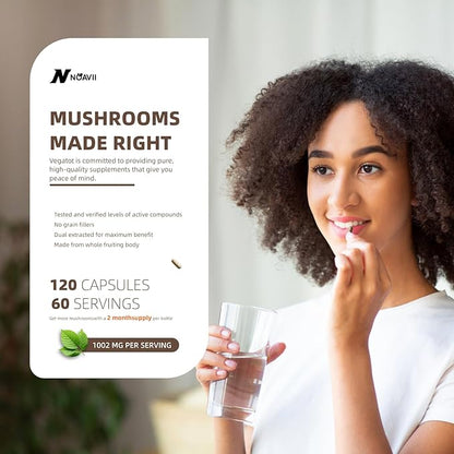 Mushroom Complex Supplement 2600mg, 120 Capsules - 10 Mushrooms Blend - Reishi, Lions Mane, Cordyceps, Chaga, Turkey Tail, Maitake, Shiitake, Oyster Nootropic Complex - Brain, Energy, Focus Pills