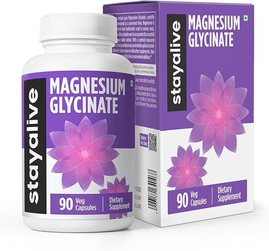 STAY ALIVE Chelated Magnesium Glycinate 500mg, High Absorption, 90 Capsules, 100% Pure Glycinate Powder, Extra Strength Magnesium Supplement for Women and Men, Non-GMO & Gluten Free Pills