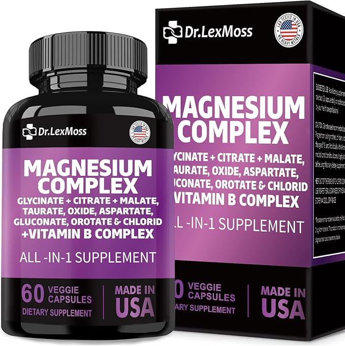 Magnesium Complex 2285mg with Magnesium Glycinate Citrate Malate Oxide Taurate Aspartate Gluconate Orotate & Mag Chloride, Zinc Copper Manganese & Vitamin C B1 B2 B6 B12 Complex - 60 Count USA