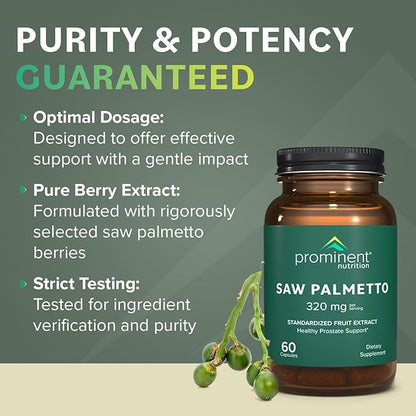 Prominent Nutrition Saw Palmetto Supplement, Healthy Prostate Support Saw Palmetto for Men, Supplement for Urinary Health, 160 mg, 30 Day Supply
