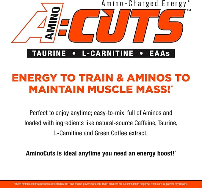 ALLMAX Nutrition AMINOCUTS (ACUTS), Amino-Charged Energy Drink with Taurine, L-Carnitine, Green Coffee Bean Extract, Blue Raspberry, 36 Servings