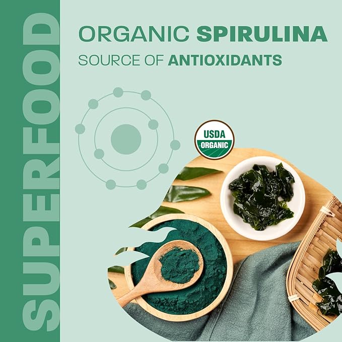 Land Art Certified Organic Spirulina - 180 Capsules - Superfood- Rich in Minerals, Vitamins and proteins - Vegan