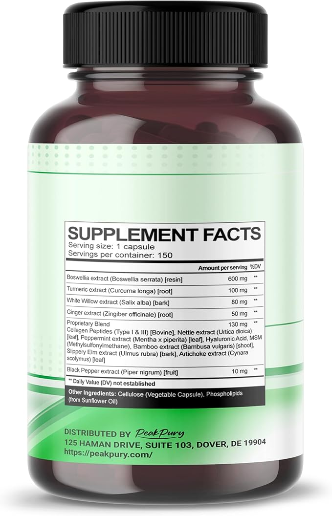 All-in-1 Boswellia, Turmeric, White Willow & Ginger Supplement – Supports Joint Comfort, Flexibility & Digestive Wellness – Made in The USA – 150 Capsules