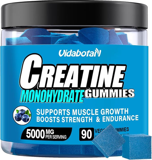 Sugar Free Creatine Monohydrate Gummies for Men & Women-5g of Creatine Monohydrate per Serving for Muscle Mass,Vegan,Blueberry Flavor, 90 Count