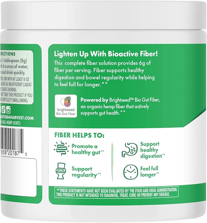 Manitoba Harvest Organic BioActive Fiber Supplement with 6g Fiber per Serving, Digestive Hemp & Psyllium Husk Powder, Non-GMO, Vegan & Kosher, 8oz