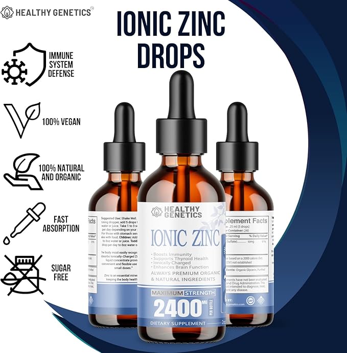 Liquid Zinc Drops Concentrate for entire family | 240 Day Supply | Zinc Sulfate 2400mg | Immunity, Mood, Brain Thyroid | 2 Oz