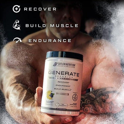Cutler Nutrition Generate EAA and BCAA Powder: Best Branched Chain Amino Acids Supplement with Essential Amino Acids, 5g BCAAs, 2g EAAs for Lean Muscle Mass | Sour Rainbow Candy, 30 Servings