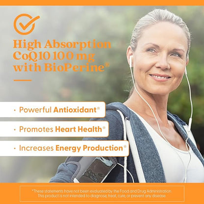 Doctor's Best High Absorption CoQ10 with Bioperine, Heart Health & Energy Production, Non-GMO, Gluten & Soy Free, Vegan, 100 Mg, 120 count