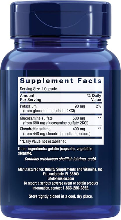 Life Extension Glucosamine/Chondroitin Capsules for Healthy Joints and Cartilage, Non-GMO, Gluten-Free, 90 Capsules