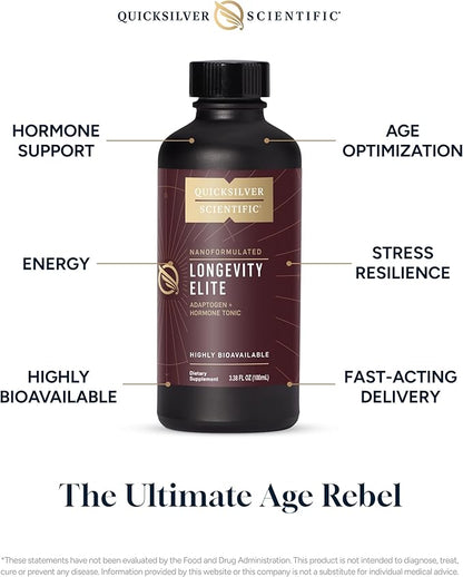 Quicksilver Scientific Longevity Elite - Liposomal Adaptogen + Pregnenolone Tonic - Herbal Supplements Designed for Age Optimization Support While Targeting AMPK, Sirtuins + Telomeres (100ml)