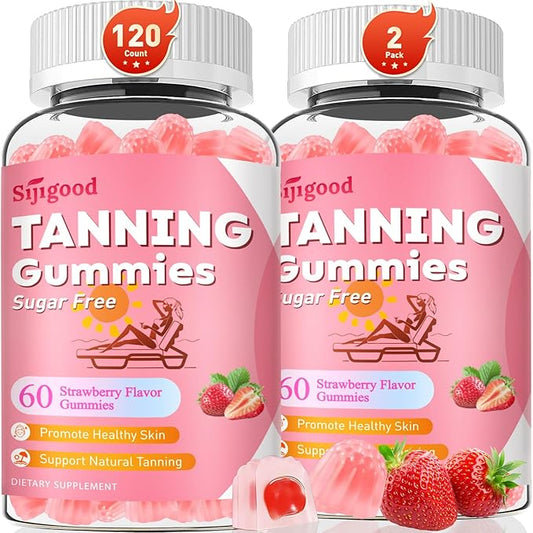 2 Pack Tanning Gummies - Sugar Free Daily Tanning Gummies for Woman & Men, Self Tanning Melanin Supplements with Lycopene & Astaxanthin for Skin Health, Strawberries Flavor, 120 Count