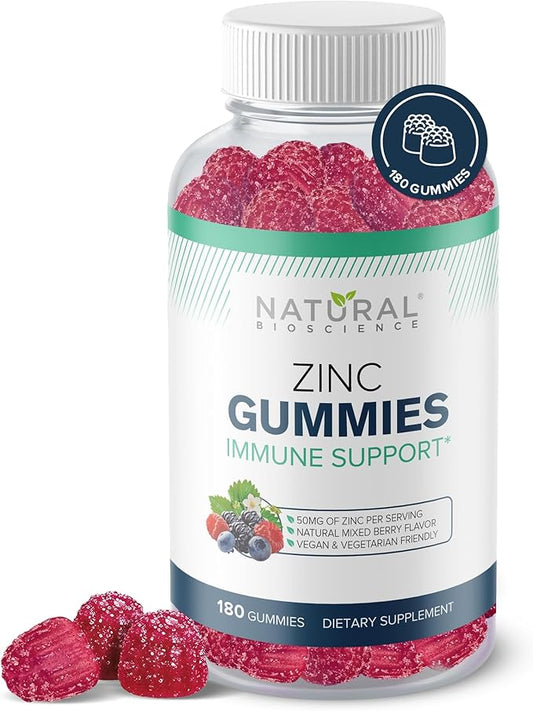 Zinc Gummies 50mg - Immune Defense, Skin Health, Antioxidant, Daily Zinc Supplement for Adults, High Potency Chewable Zinc Citrate Gummies, Vegan, Gluten-Free, Non-GMO, 180 Gummies