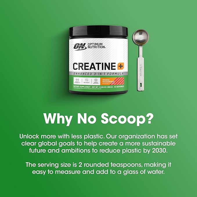 Optimum Nutrition Creatine Monohydrate Plus Powder, Orange Passionfruit Flavored Creatine Performance Blend With Electrolytes for Hydration, Added Vitamins, 40 Servings, 360 Grams (Packaging May Vary)