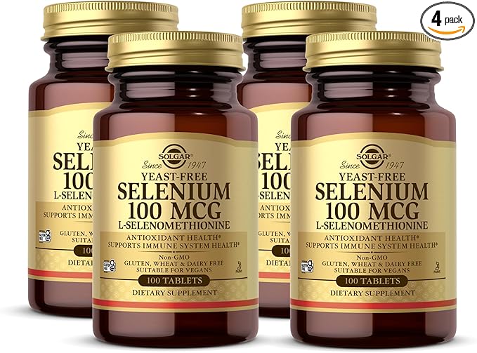 Solgar Yeast-Free Selenium 100 mcg - 100 Tablets, Pack of 4 - Supports Antioxidant & Immune System Health - Non-GMO, Gluten Free, Dairy Free, Kosher - 400 Total Servings