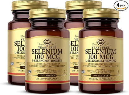 Solgar Yeast-Free Selenium 100 mcg - 100 Tablets, Pack of 4 - Supports Antioxidant & Immune System Health - Non-GMO, Gluten Free, Dairy Free, Kosher - 400 Total Servings