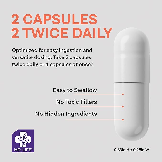 MD. Life Potassium Magnesium Zinc Calcium Supplement – Supports Bone Health & Muscle Health – Promotes Calcium Absorption and Immune Function – Magnesium Potassium Zinc Aspartate - 120 Capsules