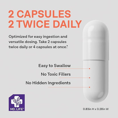 MD. Life Potassium Magnesium Zinc Calcium Supplement – Supports Bone Health & Muscle Health – Promotes Calcium Absorption and Immune Function – Magnesium Potassium Zinc Aspartate - 120 Capsules