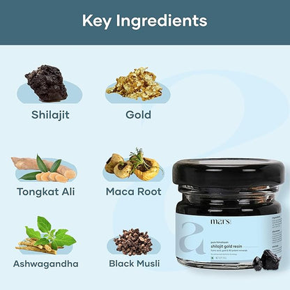 mars by GHC Pure Himalayan Shilajit Gold (Resin) Powered with Shilajit and Surgemax - 20g - Pack of 1 | Pure Organic Shilajit Resin sourced from Himalayas