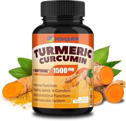 Turmeric Curcumin Supplement 1650mg Organic Turmeric Capsules with 95% Curcuminoids Black Pepper Bioperine, Immune Function, Healthy Joints & Comfort-60 Capsules