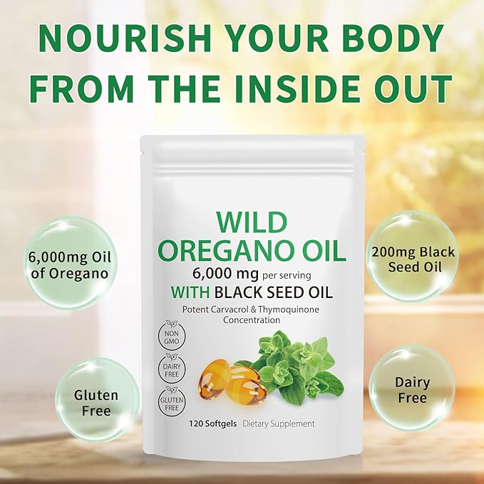 Oil of Oregano with Black Seed Oil, Organic Oregano Oil Softgels,Oregano Oil Capsules Organic,Non-GMO, Gluten Free,120