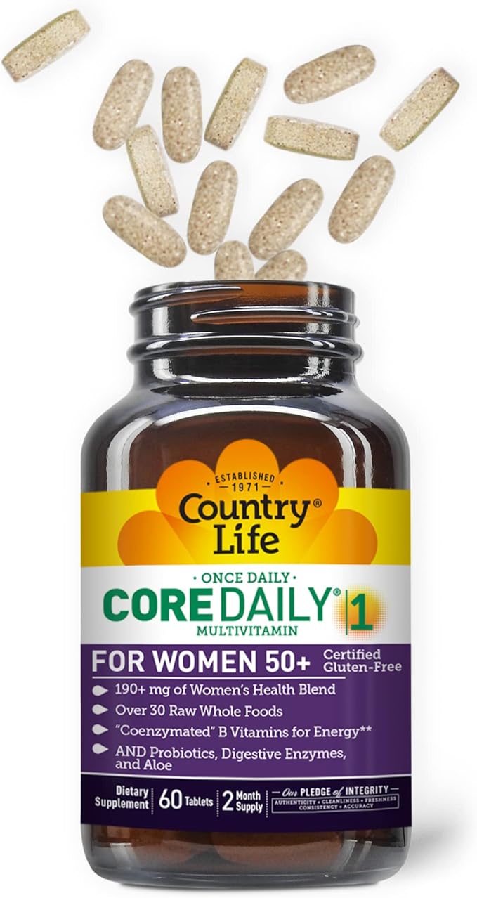 Country Life CORE Daily-1 for Women 50+ Multivitamin - Formulated for Women Over 50, Complete Daily Nutrition with Women's Health Blend, Coenzymated B Vitamins, Probiotics, and Digestive Enzymes