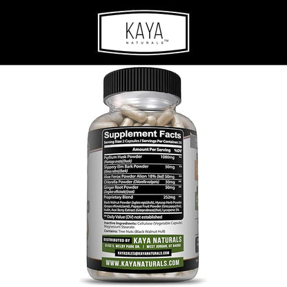 Kaya Naturals Psyllium Husk Capsules - 60 Count | High Fiber Supplement | Digestive Health & Regularity | Gluten-Free, Non-GMO