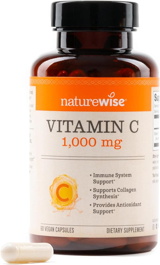 NatureWise Vitamin C 1000mg Capsules - Extra Strength Dietary Supplement for Daily Immune Support & Collagen Synthesis - Vegan, Non-GMO, Gluten Free - 60 Count[2-Month Supply]
