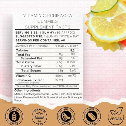 SOHM Individually Wrapped Vitamin C 60000mcg + Echinacea 10000mcg 60 Count, Supports Healthy Immune Health, Vitamin C Gummies,Echinacea Gummies Adults,Vitamin C for Men & Women Vegetarian