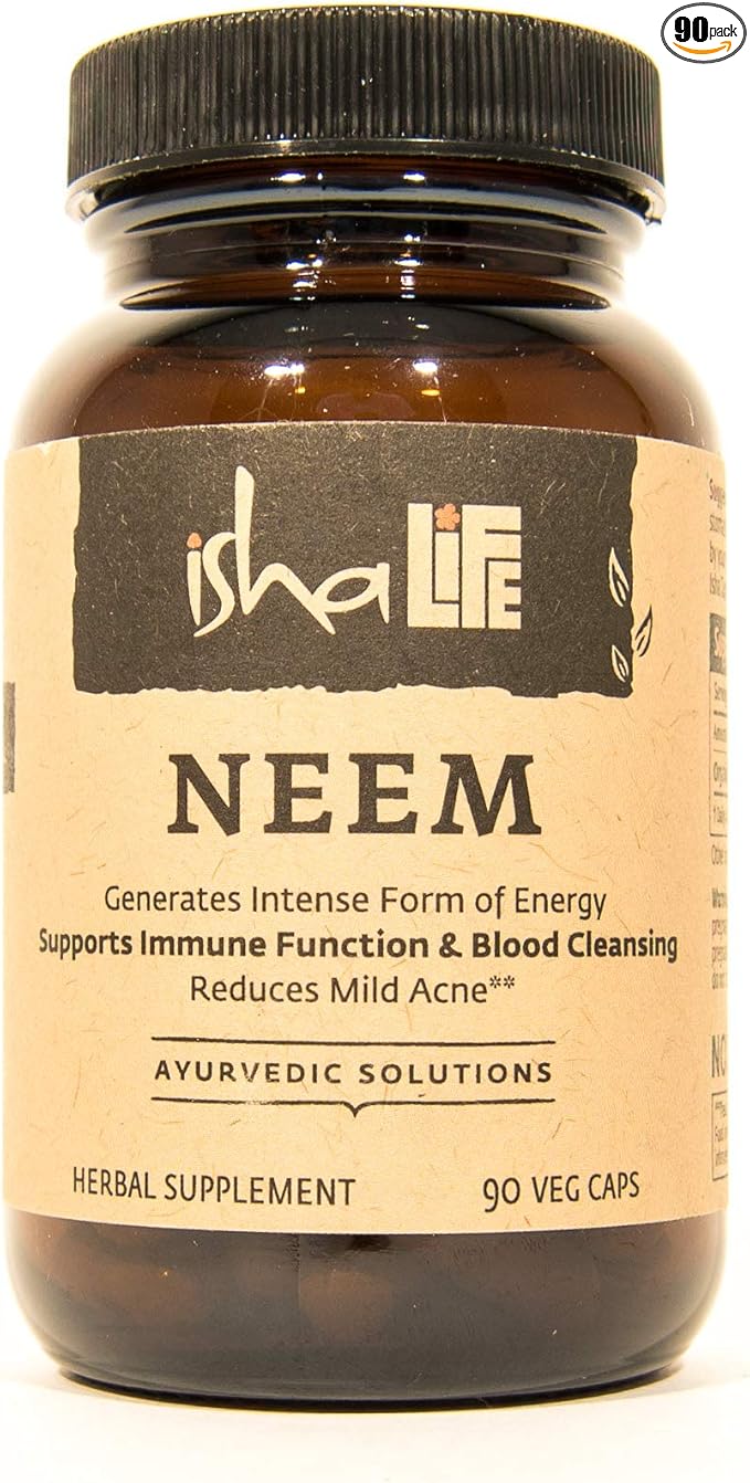 ISHA Organic Neem Supplement — Natural Ayurvedic Herbal Cleanser and Purifier: Boosts Immunity - 90 Vegetarian Capsules, 900 mg Each