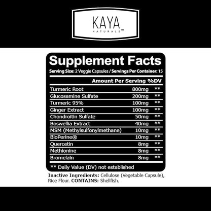 Kaya Naturals Platinum Mobility Turmeric - Bioperine, Glucosamine, Turmeric with Boswellia, Healthy Natural Mobility Support, Turmeric Curcumin 1334mg - 30 Capsules