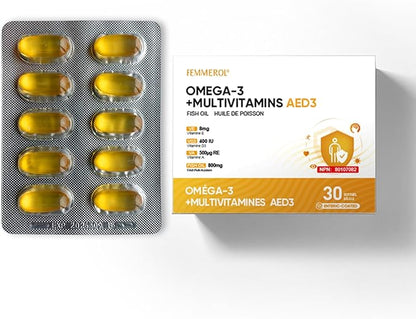 Multivitamins with Omega-3, Multivitamin for Women and Men, Enteric Coated Fish Oil DHA/EPA with Vitamin A, Vitamin E and Vitamin D3 for Immune Function Support (1 Box_30 Softgels)