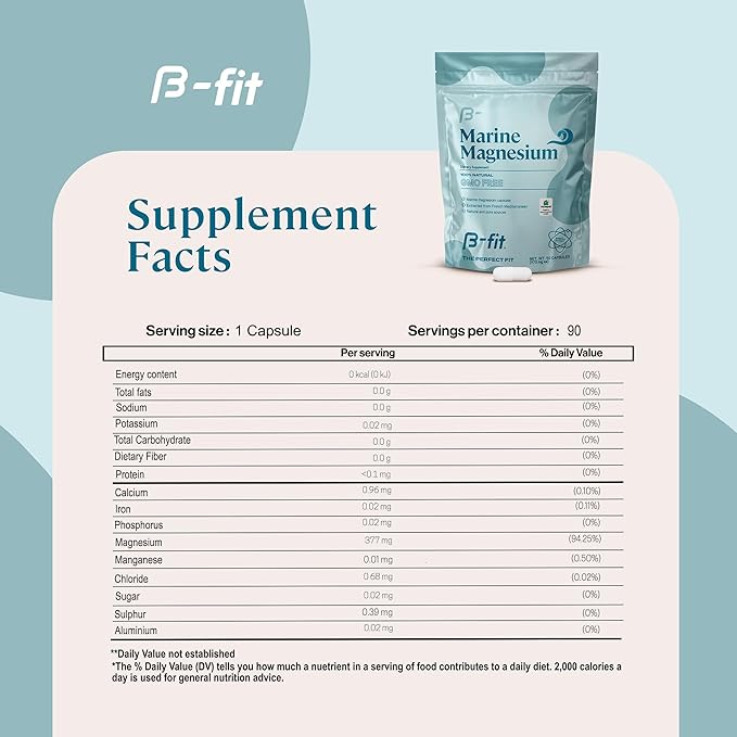 Marine Magnesium - 90 Capsules - 3-Month Supply - High Bioavailability Magnesium Supplement - No Additives & Gluten Free - Good Absorption - Simag Certified