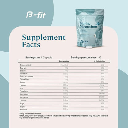 Marine Magnesium - 90 Capsules - 3-Month Supply - High Bioavailability Magnesium Supplement - No Additives & Gluten Free - Good Absorption - Simag Certified
