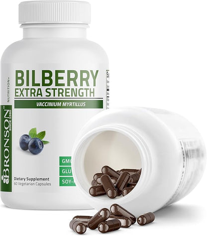 Bronson Bilberry Extra Strength Vaccinium Myrtillus, Promotes Eye Health and Supports Healthy Vision - Non GMO, 60 Vegetarian Capsules