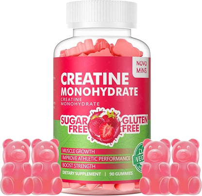 Creatine Monohydrate Gummies 5000mg for Men & Women, Chewables Creatine Monohydrate for Muscle Strength, Muscle Builder, Energy Boost, Pre-Workout Supplement(90 Count)-Strawberry Flavor