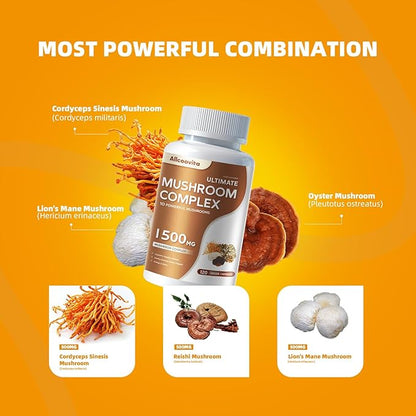Mushroom Complex Supplement 120 Capsules - Brain, Energy, Focus Pills