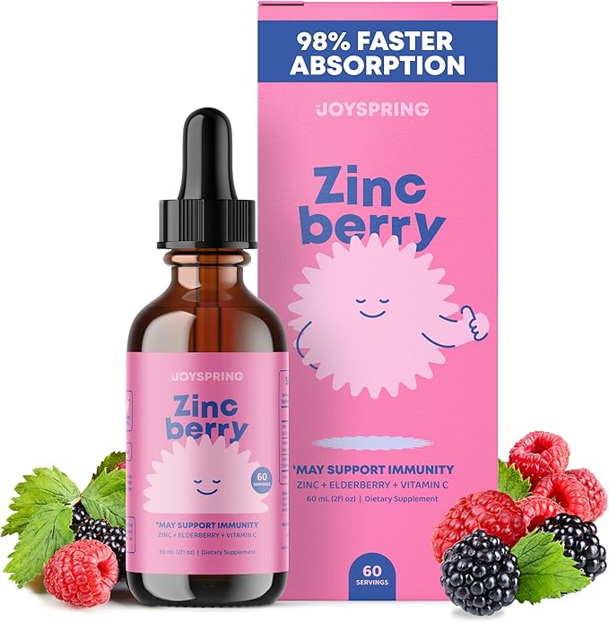 JoySpring Zinc with Vitamin C Liquid Supplement Immune Support for Kids, 1 fl oz