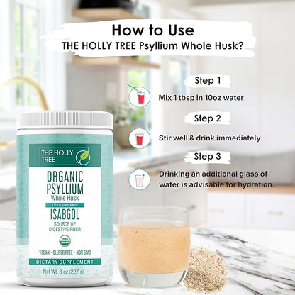 Psyllium Husk Powder Organic 8 oz - Isabgol - Whole Psyllium Husk Fiber for Digestive Health & Regularity - Gluten-Free, USDA Organic, Kosher - Organic Psyllium Husk Supplement