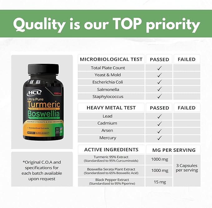 Turmeric Boswellia Extract Supplement 2000 mg – Extra Strength Boswellia Serrata with Turmeric Curcumin - 95% Curcuminoids and 65% Boswellic Acid - Standardized High Potency - Made in USA