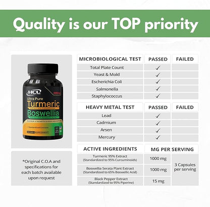 Turmeric Boswellia Extract Supplement 2000 mg – Extra Strength Boswellia Serrata with Turmeric Curcumin - 95% Curcuminoids and 65% Boswellic Acid - Standardized High Potency - Made in USA