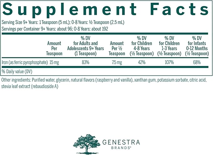 Genestra Brands Liquid Iron | Colloidal Mineral Supplement | Natural Raspberry Flavor | 16.2 fl. oz.