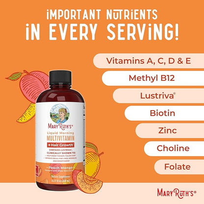 MaryRuth's Liquid Multivitamin + Hair Growth | Biotin 10000mcg | Lustriva Hair Growth Supplement | Clinically Tested in Women for Thicker Hair & Facial Wrinkle | Skin Care | Ages 18+ | 15.22 Fl Oz