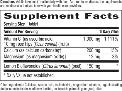 Country Life Buffered Vitamin C 1000mg with Bioflavonoids, Calcium, Magnesium, Potassium - Immune Support, Vegan Capsules, Gluten-Free, Gentle on Stomach - 100 Tablets
