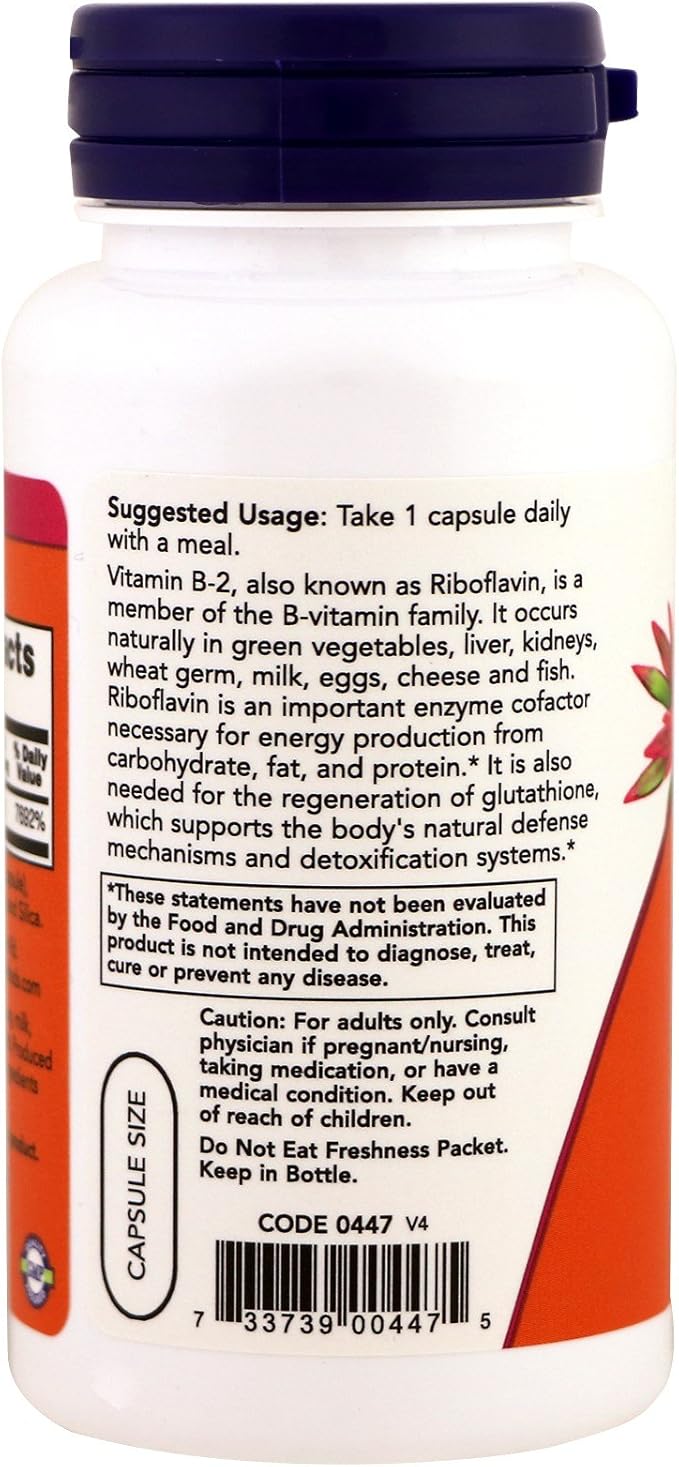 NOW Vitamin B-2 (riboflavin) 100mg, 100 Capsules (Pack of 3)