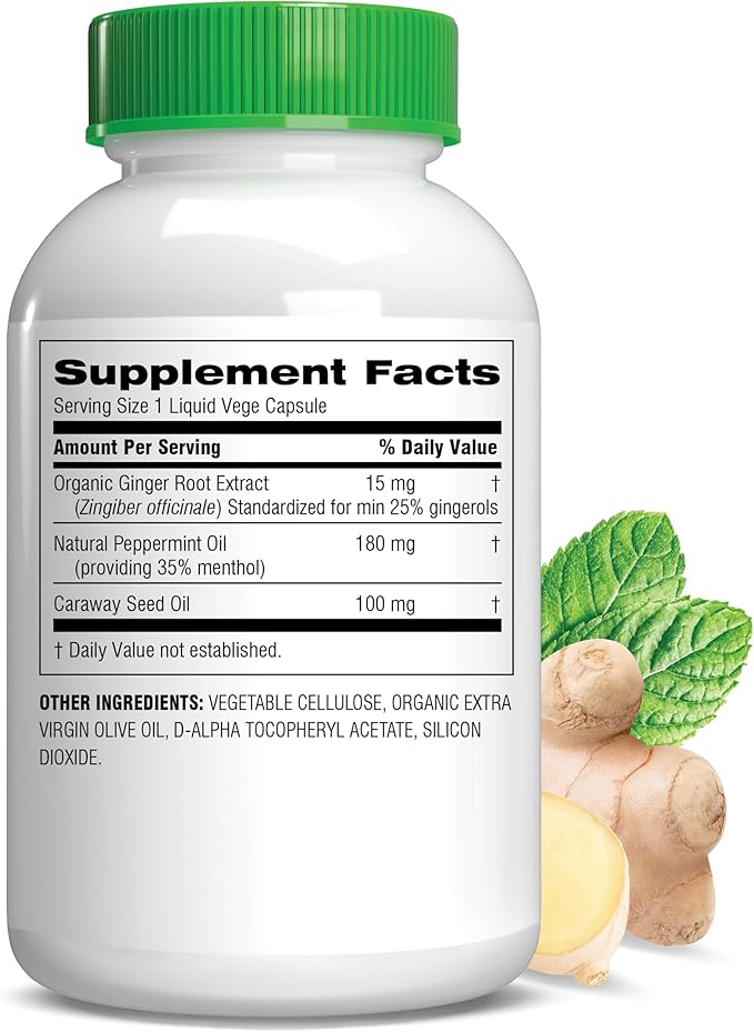 Botanic Choice Herbal Gas & Bloating Formula – Natural Digestive Support with Ginger, Peppermint & Caraway – 30 Vege Capsules