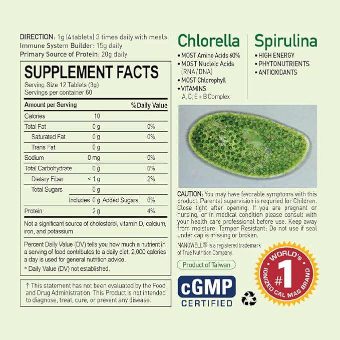 Chlorella & Spirulina 720 Tablets - Chlorella, Spirulina, Antioxidants, Vitamins, Rich in Proteins, Broken Cell Wall (720 Count)