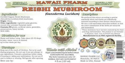 Reishi Alcohol-Free Liquid Extract - Tonic of Emperors, Organic Reishi Mushroom (Ganoderma Lucidum) Dried Mushroom Glycerite Natural Herbal Supplement, Hawaii Pharm, USA 2 fl.oz