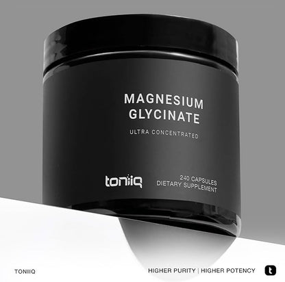 Toniiq 3,000mg Ultra High Strength Magnesium Glycinate - 20% Purified to Contain 600mg of Elemental Magnesium - Chelated and Bioavailable Magnesium Supplement - 240 Veggie Capsules