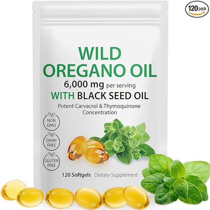 Oil of Oregano with Black Seed Oil, Organic Oregano Oil Softgels,Oregano Oil Capsules Organic,Non-GMO, Gluten Free,120